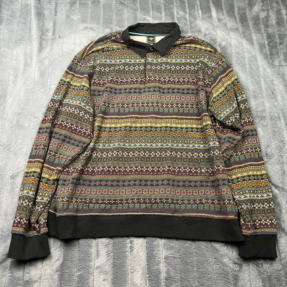 Houston White Mens XL Fair Isle Geometric Long Sleeve Polo Sweatshirt Multi